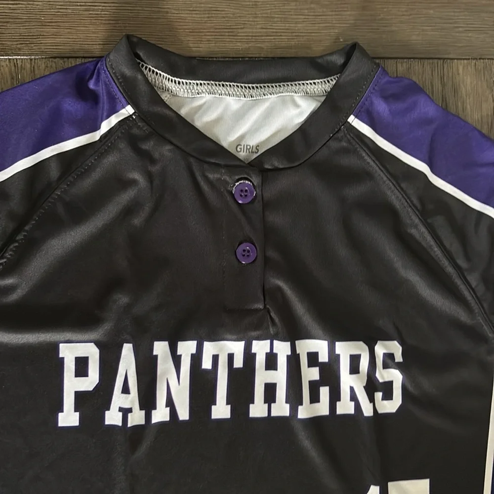 NEW Panthers Purple/Black/White 3-Button Baseball/Softball Style Jersey Youth L - Picture 2 of 9